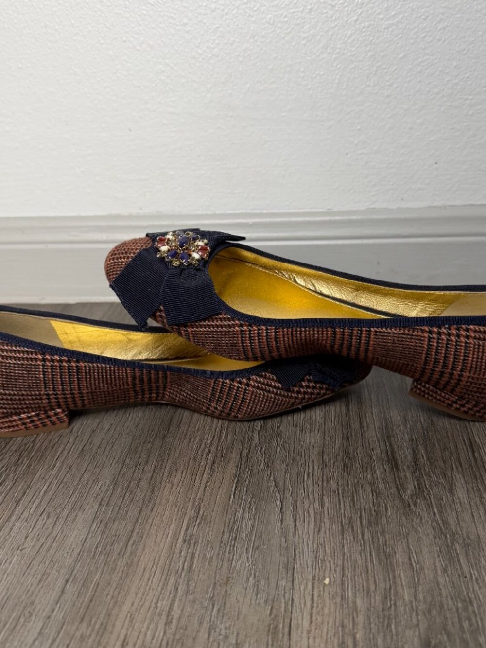 J.Crew Plaid Bow Flats Rust/Navy Women’s Size 7.5 Ballet Shoes - Picture 7 of 10